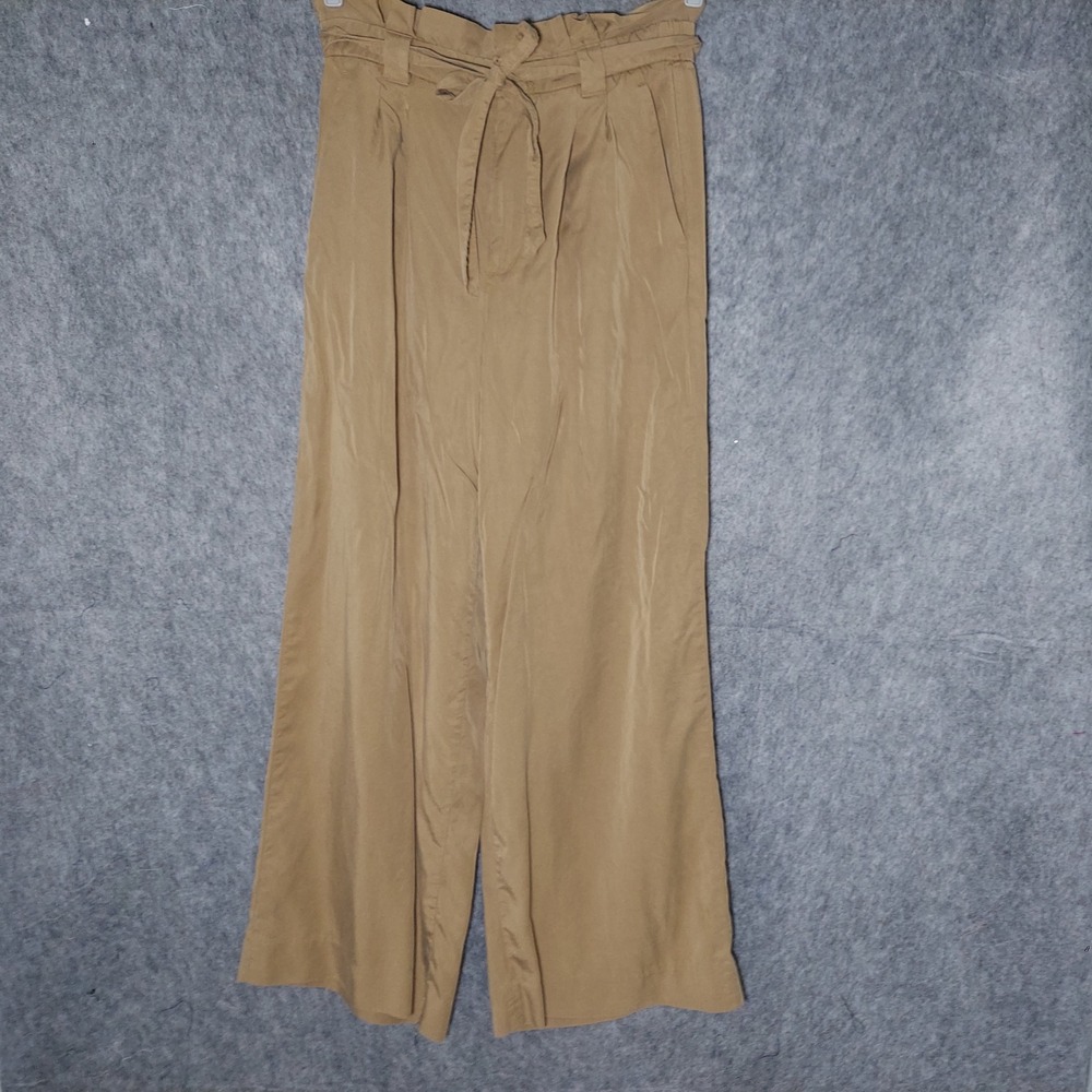 Banana Republic Women Pants 8 Tan Minimalist Paperbag Waist Wide Leg Belted